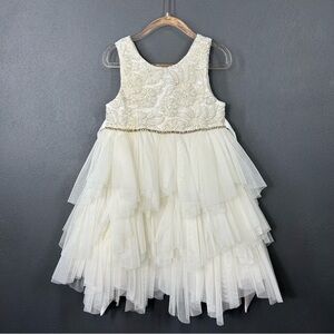 American Princess Cream Floral Sequin Asymmetrical Tulle Dress
